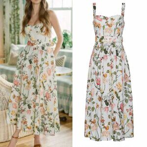 NWT Cara Cara x OTM Calypso Midi Dress - Stem Ivory Floral Linen Causal Wedding